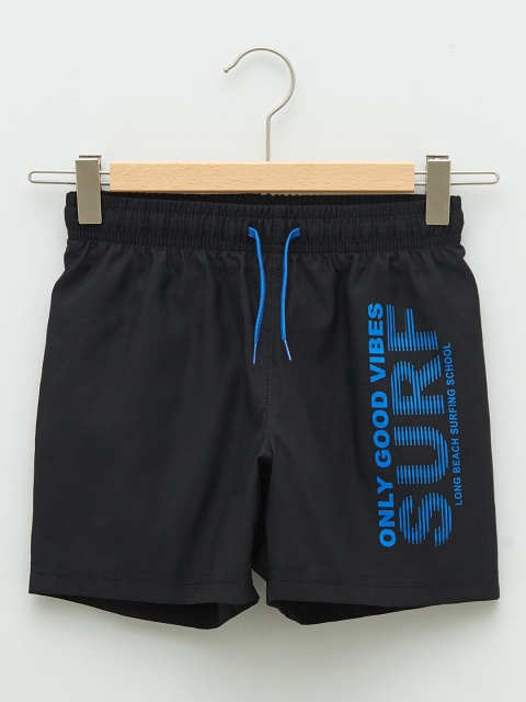 

LC Waikiki Boys Black & Blue Typography Print Quick Drying Swim Shorts