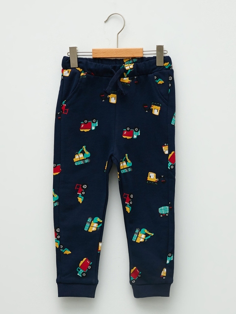 

LC Waikiki Boys Navy Blue & Yellow Printed Pure Cotton Joggers