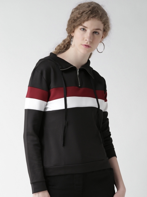 

FOREVER 21 Women Black Striped Hooded T-shirt