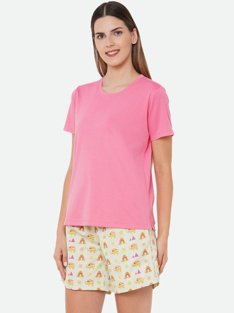 

CASA DE NEE Women Green & Pink Printed Night suit