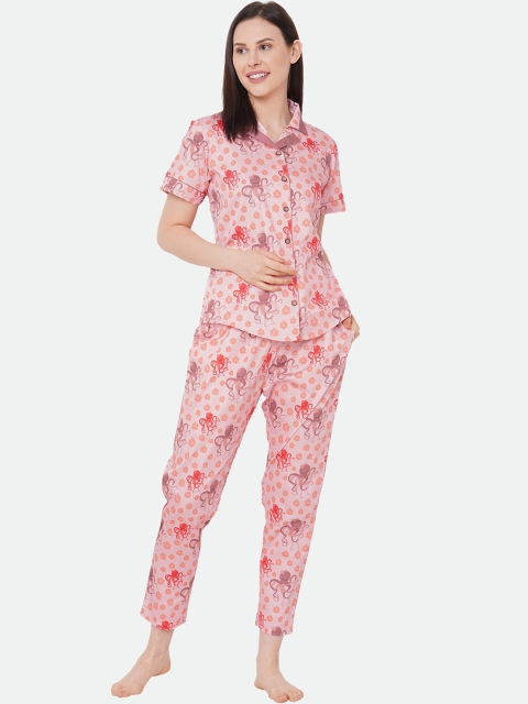 

CASA DE NEE Women Pink & Red Printed Night suit