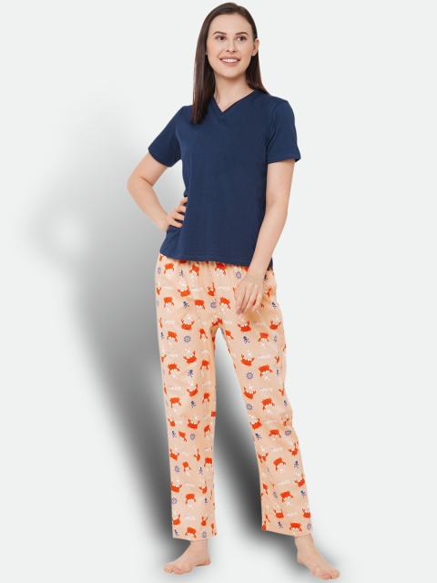 

CASA DE NEE Women Navy Blue Printed Night suit