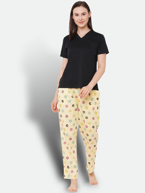 

CASA DE NEE Women Black & Pink Printed Night suit