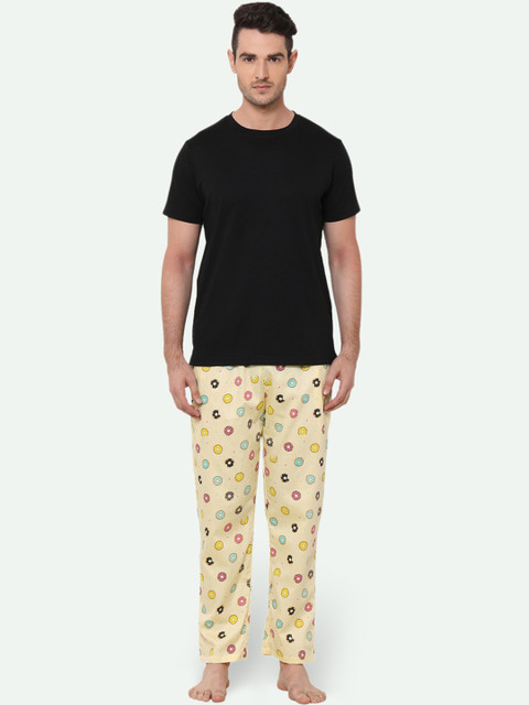 

CASA DE NEE Men Black & Beige Printed Night suit