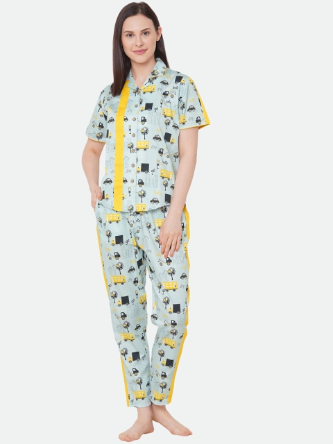 

CASA DE NEE Women Blue & Yellow Printed Night suit