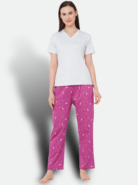 

CASA DE NEE Women Grey & Pink Printed Night suit