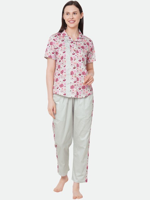 

CASA DE NEE Women Grey & Pink Printed Night suit