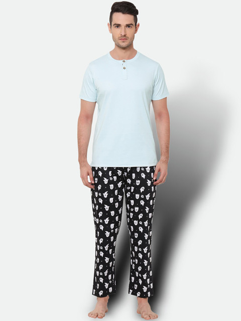 

CASA DE NEE Men Blue & Black Printed Night suit