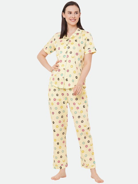 

CASA DE NEE Women Yellow & Pink Printed Night suit