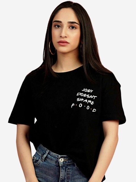 

Alaya By Stage3 Women Black Printed Mandarin Collar Drop-Shoulder Sleeves Loose T-shirt