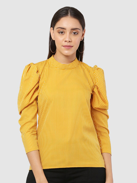 

The Label Bar Yellow Striped Crepe Top