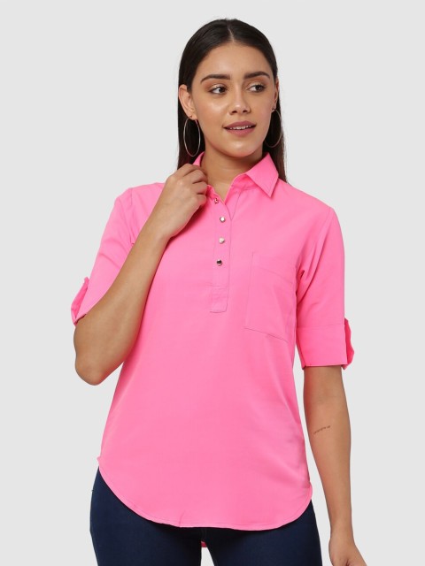 

The Label Bar Pink & persian pink Roll-Up Sleeves Crepe Shirt Style Top
