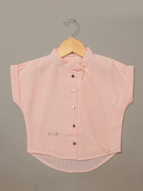 

Mumkins Pink & rose cloud Extended Sleeves Georgette Shirt Style Top