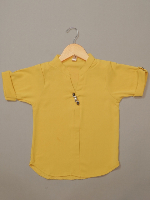 

Mumkins Yellow & celery Mandarin Collar Roll-Up Sleeves Georgette Shirt Style Top