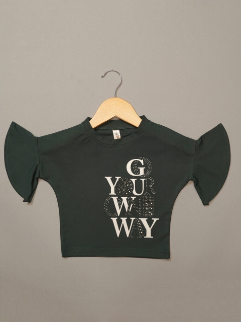 

Mumkins Green & dark charcoal Print Top