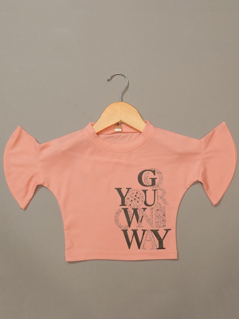 

Mumkins Peach-Coloured & shrimp Print Top