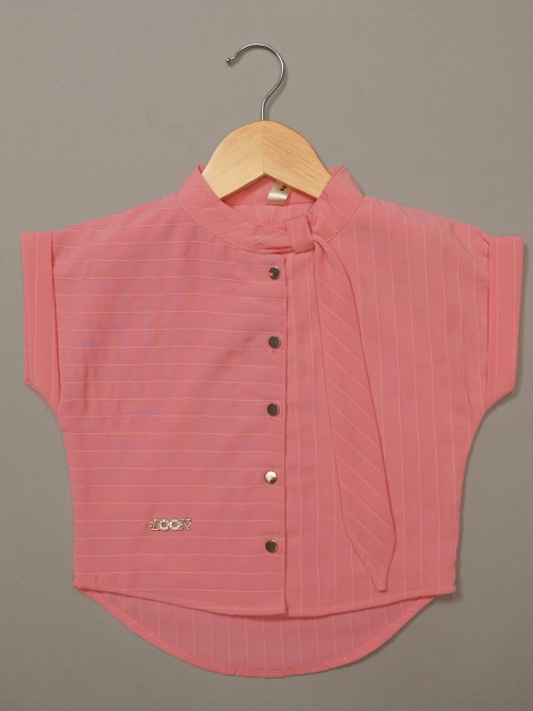

Mumkins Peach-Coloured & desert rose Extended Sleeves Georgette Shirt Style Top