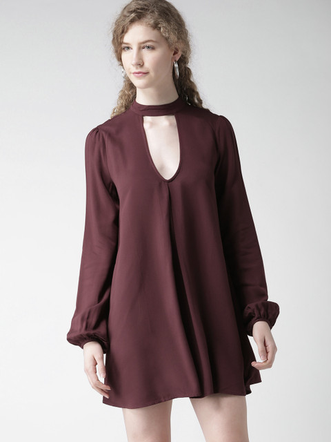 

FOREVER 21 Women Burgundy Solid A-Line Dress