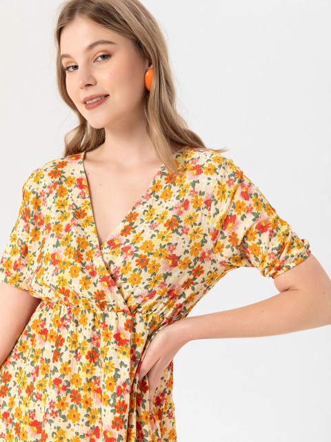 

busem Yellow & Off White Floral Midi Dress