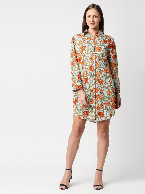 

Remanika Women Orange Comfort Floral Printed Casual Shirt