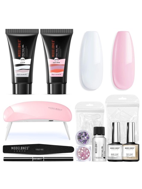 

Modelones Set Of 2 UV Poly Nail Extension Gel Kit With Nail Lamp Slip Solution Nail Art - 30ml, Multi