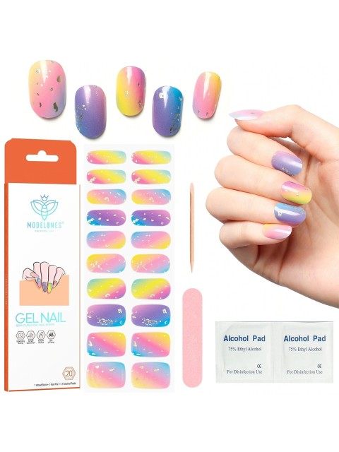

Modelones 20 Pcs Semi-Cured Gel Nail Strips Sticker - Rainbow Sparkle, Multi