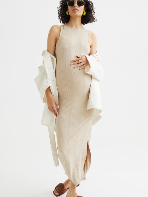 

H&M MAMA Beige Ribbed Dress