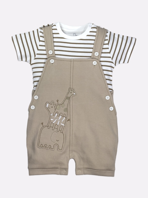 

BABY GO Boys Grey & White Printed Cotton Dungaree