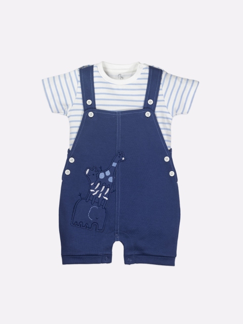 

BABY GO Infants Boys Navy Blue & White Solid Pure Cotton Dungarees With T-Shirt