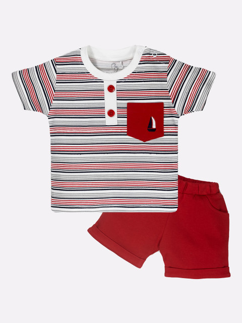 

BABY GO Boys White & Red Cotton Printed Pure Cotton T-Shirt with shorts