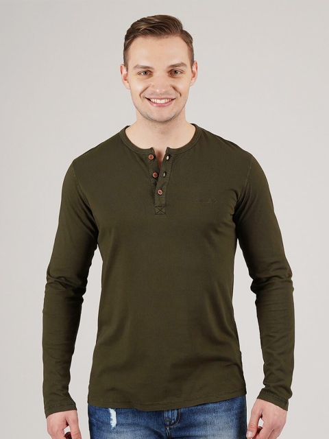 

LONDON FOG Men Green Henley Neck T-shirt
