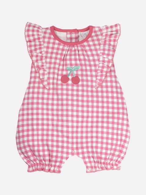 

BABY GO Girls Pink Checked Pure Cotton Rompers