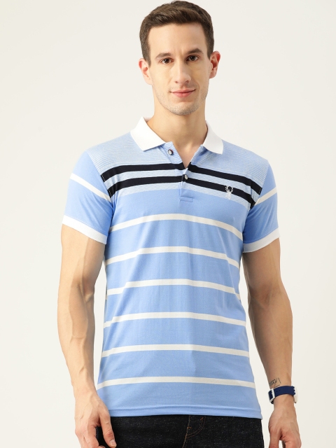 

PORTBLAIR Men Blue & White Striped Polo Collar Slim Fit T-shirt