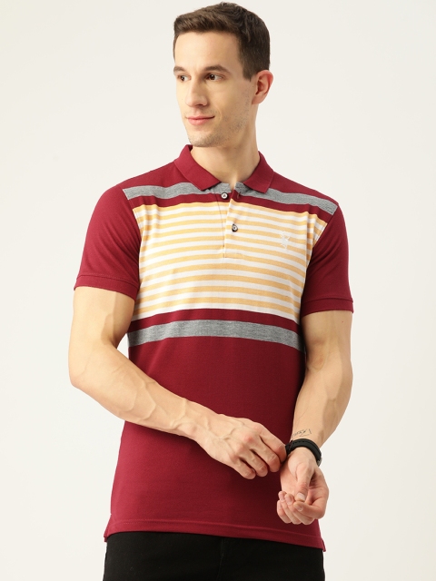 

PORTBLAIR Men Red & Yellow Striped Polo Collar Slim Fit T-shirt