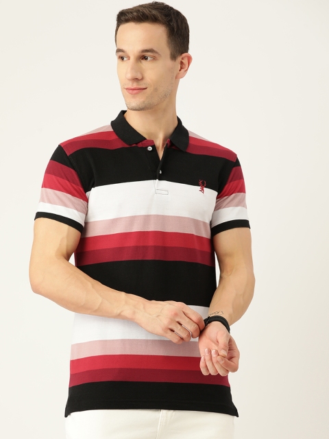 

PORTBLAIR Men Black & Red Striped Polo Collar T-shirt