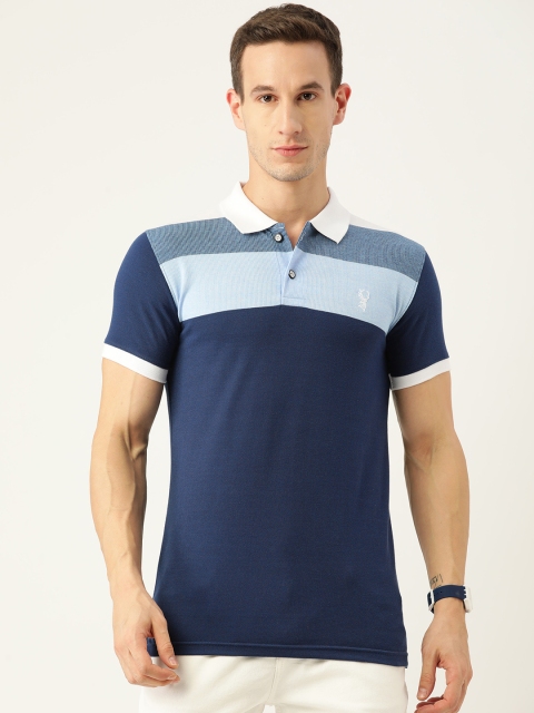

PORTBLAIR Men Blue Colourblocked Polo Collar T-shirt