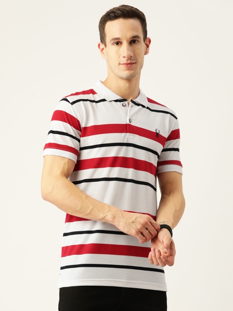 

PORTBLAIR Men White & Red Striped Polo Collar T-shirt