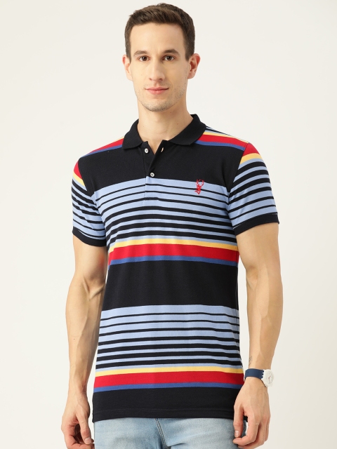 

PORTBLAIR Men Blue & Red Striped Polo Collar T-shirt