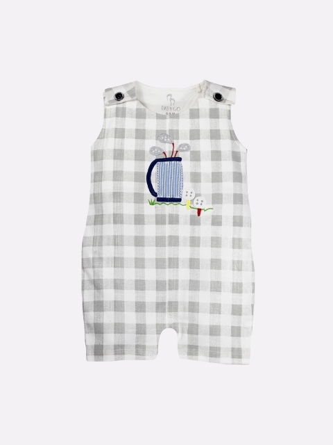 

BABY GO Infant Boys White & Grey Checked Pure Cotton Rompers