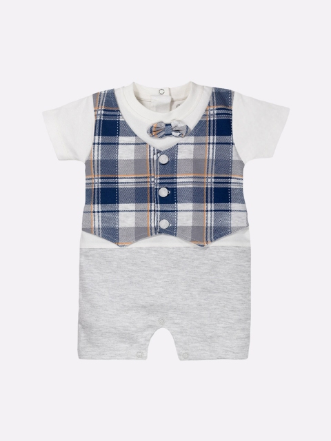 

BABY GO Infants Boys Off White& Grey Printed Pure Cotton Romper