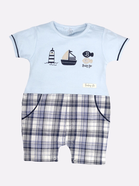 

BABY GO Boys Blue Printed Cotton Rompers