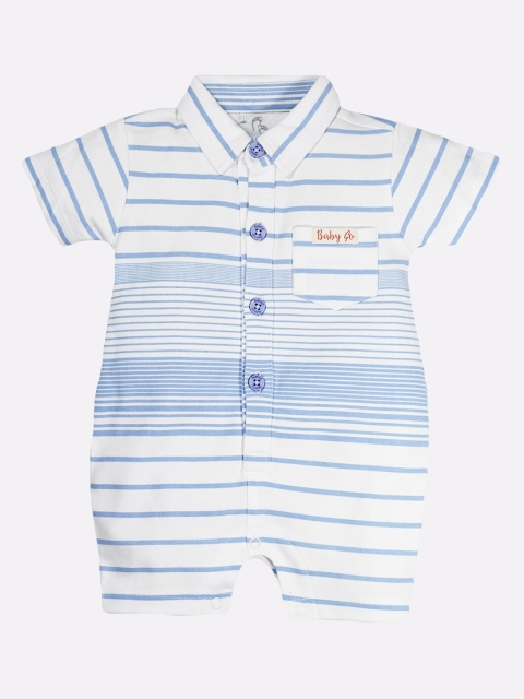 

BABY GO Boys Blue& White Printed Cotton Rompers