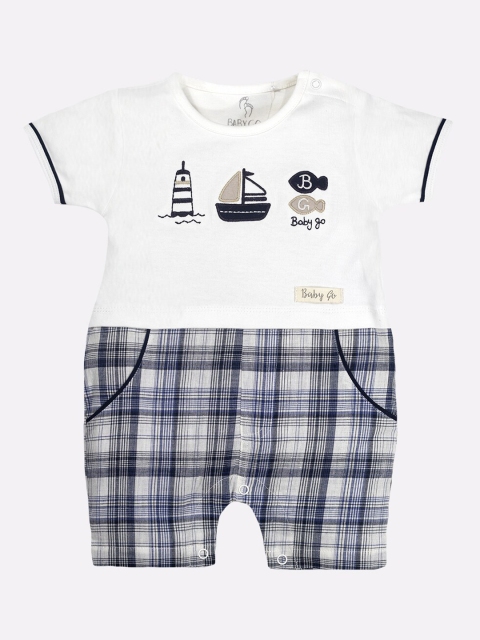 

BABY GO Infant Boys White Checked Pure Cotton Rompers