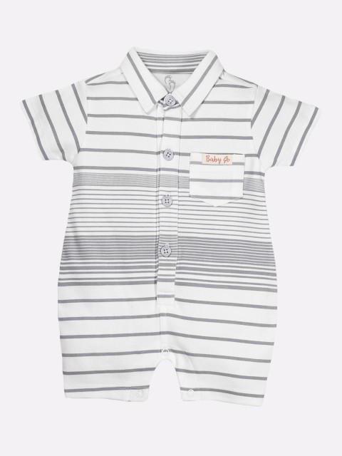 

BABY GO Boys Grey & White Striped Pure Cotton Rompers
