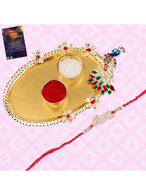 

Silver Shine Pack Of 3 Multicoloured Rakhi With Roli Chawal Set, Multi