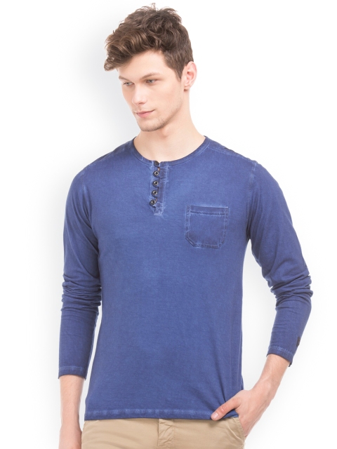 

Breakbounce Blue Henley T-shirt with Washed Effect