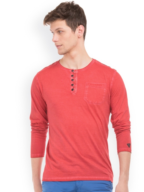 

Breakbounce Red Henley T-shirt with Washed Effect