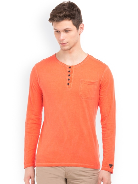 

Breakbounce Orange Henley T-shirt with Washed Effect