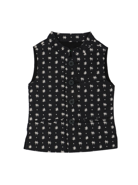 

United Colors of Benetton Boys Black & White Printed Nehru Jacket