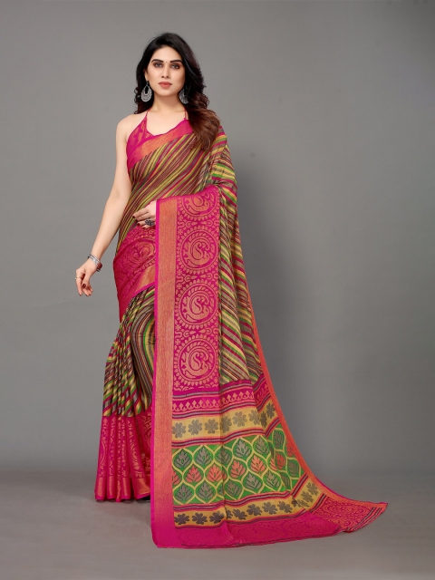 

Winza Designer Pink & Green Leheriya Brasso Leheriya Saree
